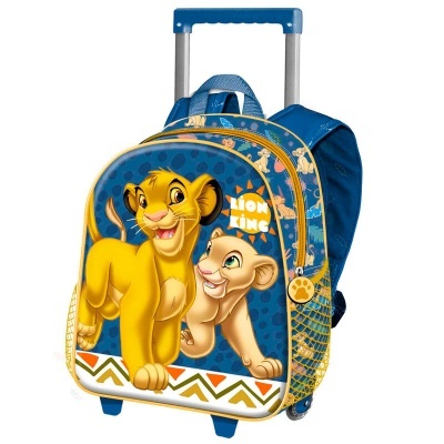 Mala de rodas azul infantil com personagens Simba e Nala do Rei Leão