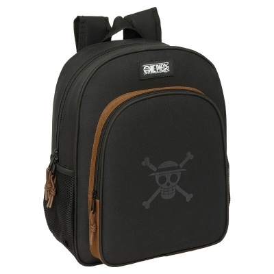 Mochila preta One Piece com bolso frontal e símbolo de caveira