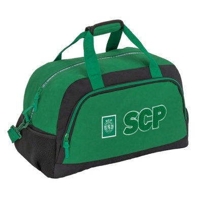 Mala de desporto verde e preta com logótipo SCP e escudo