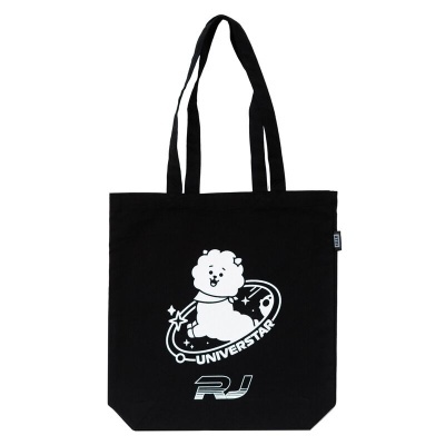 Mala tote bag preta com estampa branca 'UNIVERSTAR' e 'RJ'