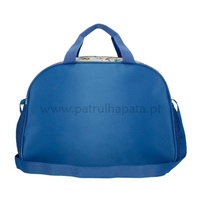 Mala azul com alças em tecido e bolsos laterais