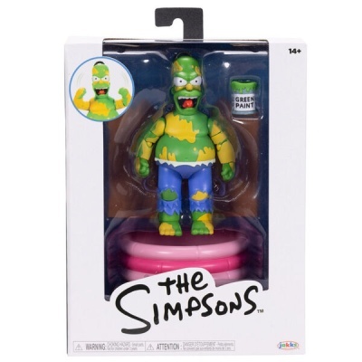 Figura de ação Homer Simpson com tinta verde em embalagem de The Simpsons