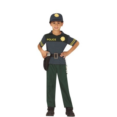 Traje infantil de polícia com camisa cinza e calças verdes
