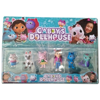 Conjunto de figuras de ação Gabby's Dollhouse em embalagem azul