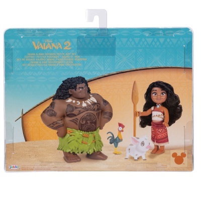 Conjunto figuras ação Vaiana 2 personagens pacote azul com texto
