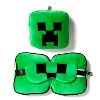Estojo e máscara de olhos verdes com padrão preto de Creeper do Minecraft