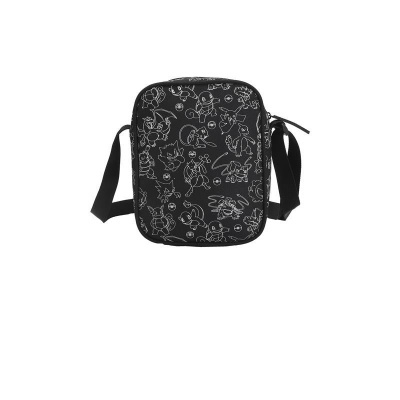 Mala pequena de ombro preta com desenho branco