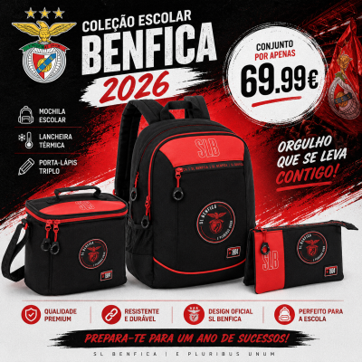 Conjunto escolar SL Benfica com mochila, lancheira e porta-lápis
