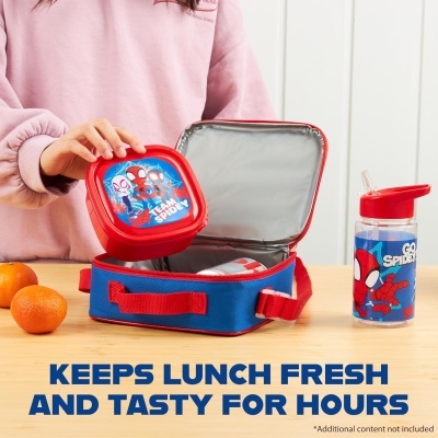 Mochila de almoço azul com caixa de comida e garrafa Spider-Man