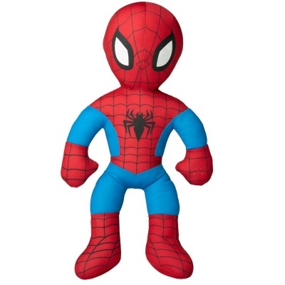 Boneco de peluche do Homem-Aranha vermelho e azul com padrão de teia preta