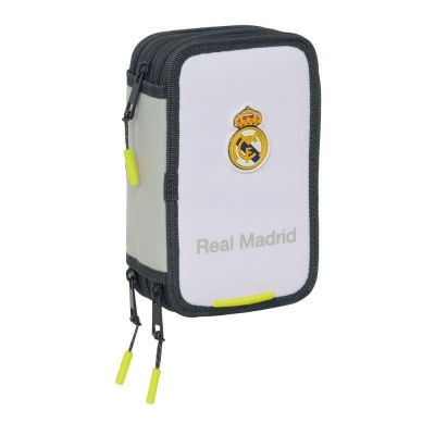 Estojo branco com bordas cinzentas e logótipo Real Madrid