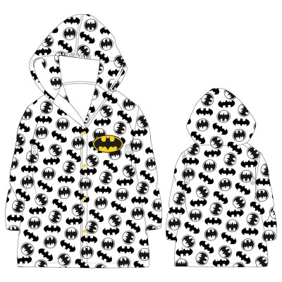 Casaco com capuz para criança com padrão de símbolos do Batman em preto e branco e emblema amarelo e preto no peito