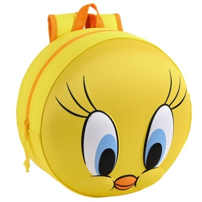 Mochila redonda amarela com rosto do Tweety