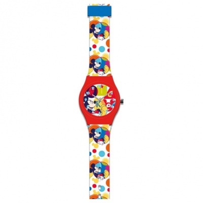Relógio infantil colorido com padrão do Mickey Mouse e caixa vermelha