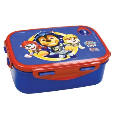 Marmita azul com tampa vermelha e personagens do Patrulha Pata