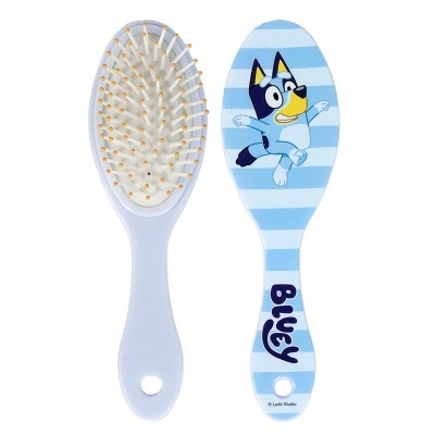 Escova de cabelo infantil com personagem Bluey e riscas azuis e brancas