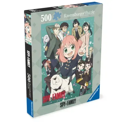 Caixa de puzzle Ravensburger SPY×FAMILY 500 peças com personagens de anime.