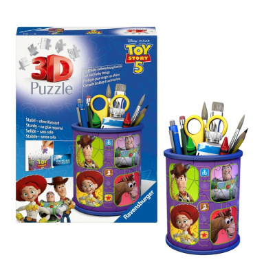 Puzzle 3D Toy Story 5 suporte de material de escritório com personagens Woody, Buzz Lightyear, Jessie e Bullseye em tom roxo