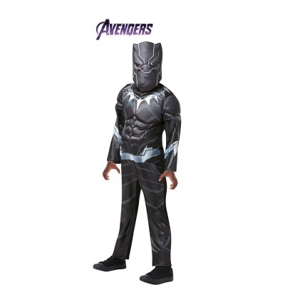 Fato infantil Black Panther Avengers preto e cinzento com máscara