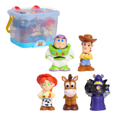 Bonecos Toy Story em plástico com contentor azul e tampa translúcida