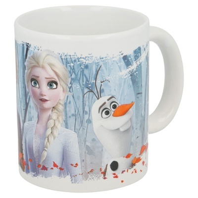 Caneca branca com imagem dos personagens Elsa e Olaf de Frozen