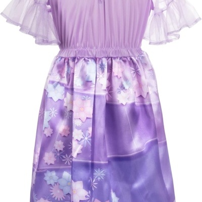 Vestido infantil lilás com flores e mangas em tule