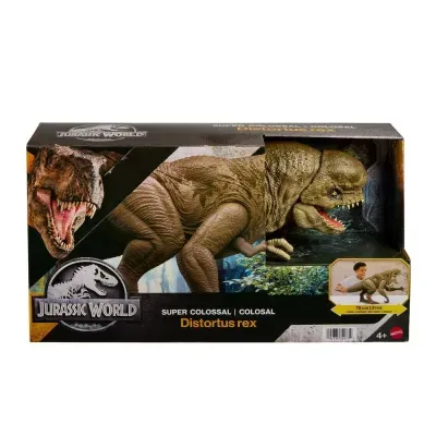 Brinquedo dinossauro Distortus rex Jurassic World em caixa preta