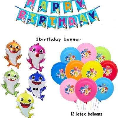 Conjunto de festa com bandeirola HAPPY BIRTHDAY, 5 balões de alumínio e 12 balões de látex coloridos