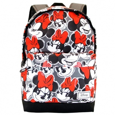 Mochila branca com padrão Minnie preto, branco e vermelho