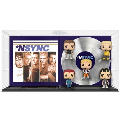 Set de figuras Funko Pop da banda *NSYNC com disco prateado e imagem da banda