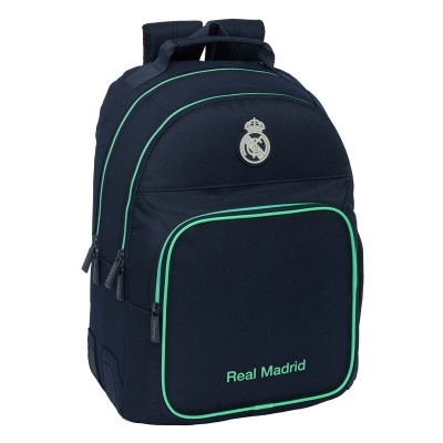 Mochila preta com detalhes verdes e logotipo Real Madrid