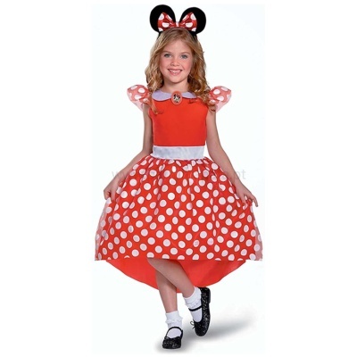 Menina com vestido vermelho de bolinhas brancas e auréola com orelhas