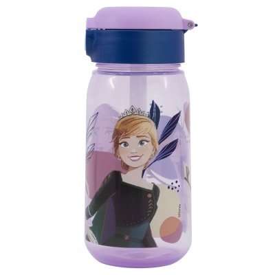 Garrafa infantil de água com personagem Frozen e tampa roxa