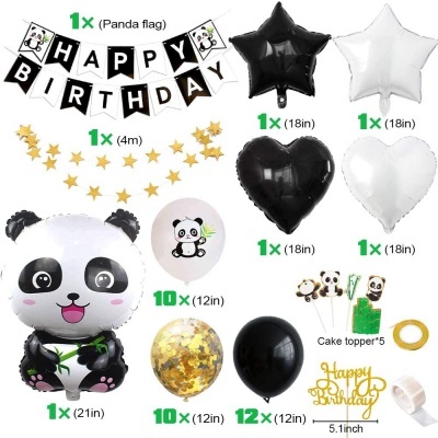 Conjunto de balões e decoração de festa Happy Birthday com tema de panda