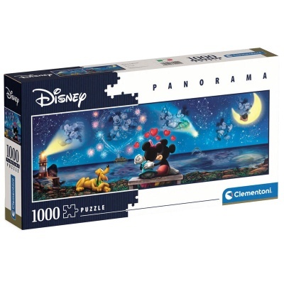 Caixa de puzzle Disney Panorama de 1000 peças com personagens Mickey e Pluto à noite na praia