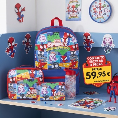 Conjunto escolar Marvel Spidey Amazing Friends com mochila, estojo, garrafa e revista