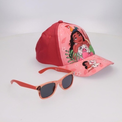 Conjunto de chapéu de basebol e óculos de sol com ilustrações coloridas de personagem