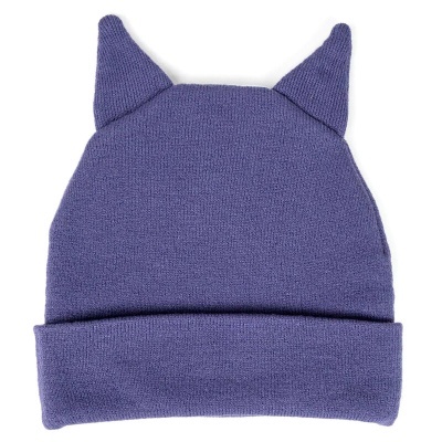 Gorro azul roxo de malha com orelhas pontudas