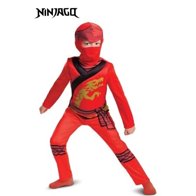 Fato infantil Ninjago vermelho com estampas de dragão e máscara