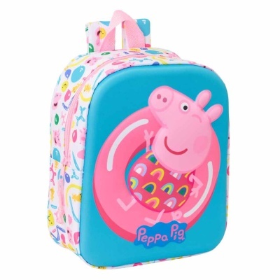 Mochila infantil Peppa Pig azul com padrão colorido