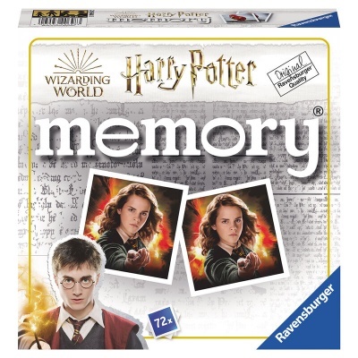 Caixa de jogo memory Harry Potter com 72 peças e imagens dos personagens Hermione e Harry Potter