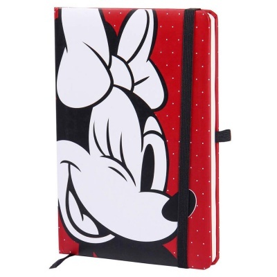 Caderno com capa rígida da Minnie Mouse em vermelho com pontos brancos