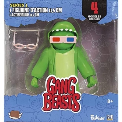 Figura de ação verde Gang Beasts com óculos 3D, embalagem azul