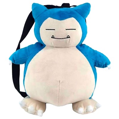 Mochila de peluche Snorlax azul e bege com alças pretas