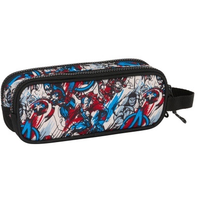 Estojo escolar com padrão do Capitão América em várias cores