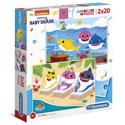 Caixa de 2 puzzles Baby Shark, coloridos, 20 peças, para crianças maiores de 3 anos