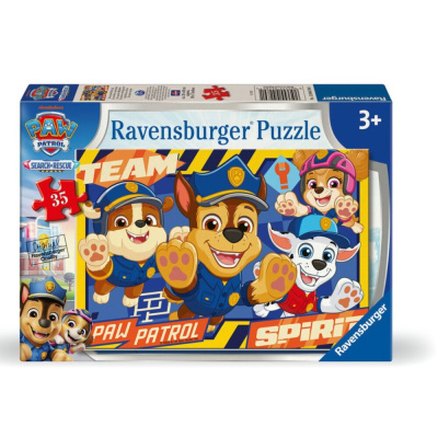 Quebra-cabeças Ravensburger Paw Patrol com 35 peças e personagens coloridos.