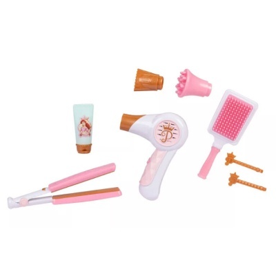 Brinquedo conjunto de beleza com secador, chapinha, escova, pentes e tubo de creme