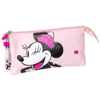 Estojo escolar rosa claro com personagem Minnie Mouse