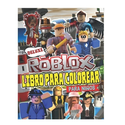 Capa de livro para colorir Roblox Deluxe com personagens do jogo em várias cores